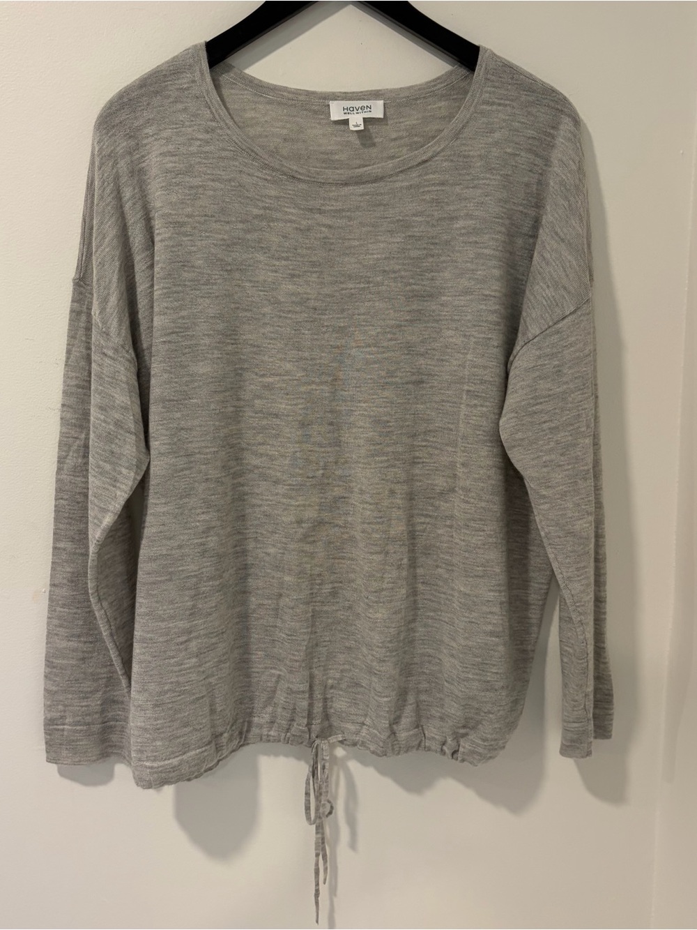 Haven Well Within 100% Cashmere Sweater Womens L Gray Scoop Neck Drawstring